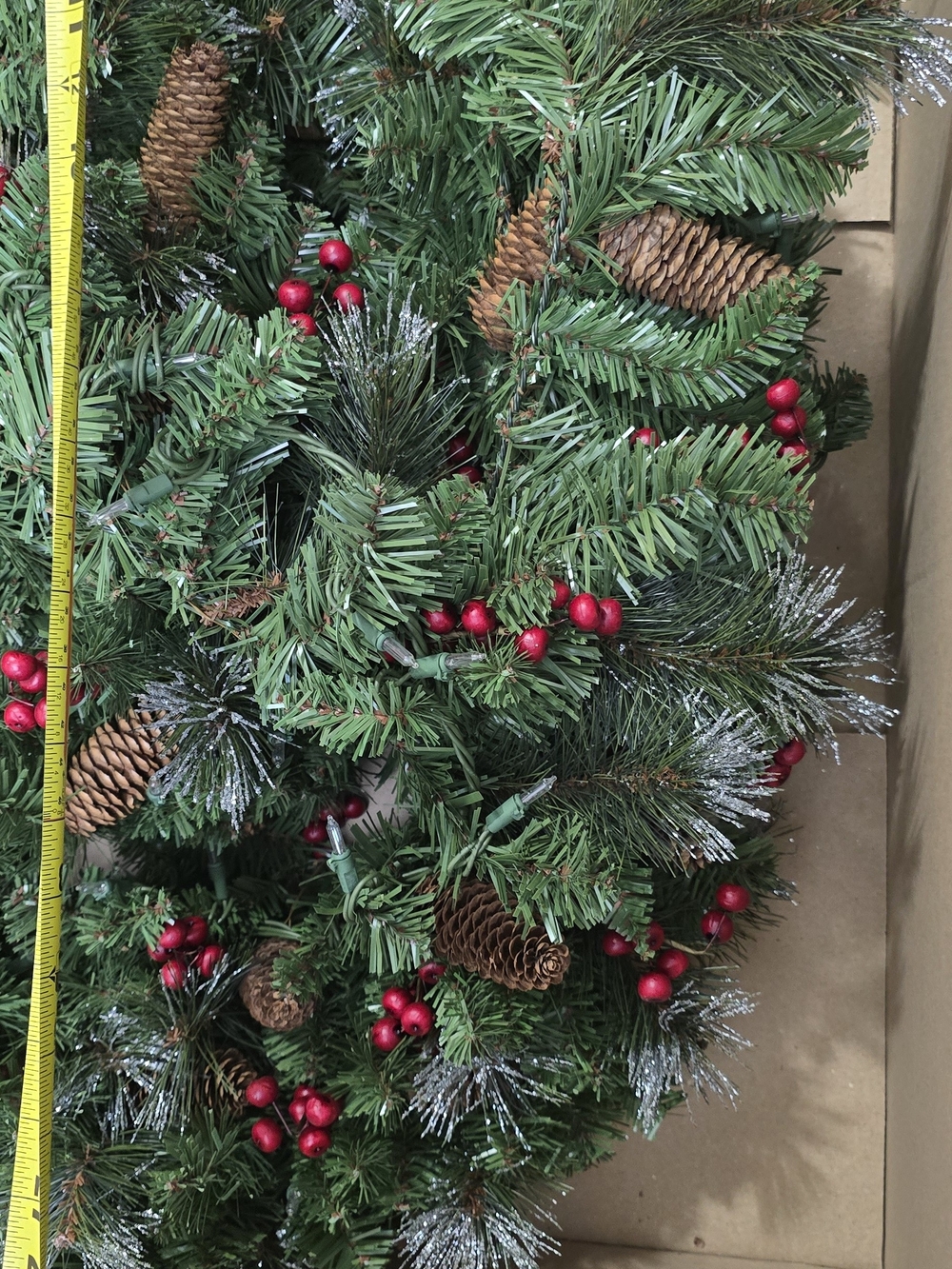Holiday Pine and Berry Wreath with Pinecones - Green and Red